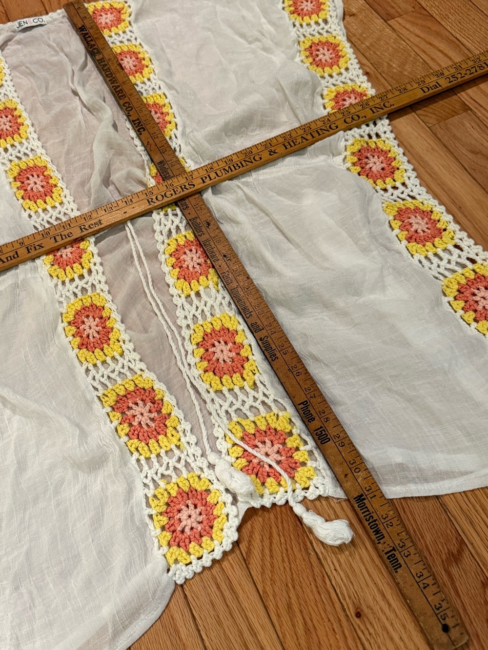 Sheer White Beach Cover-Up Crochet Floral Trim boho swim beach coastal OSFM - Picture 8 of 11